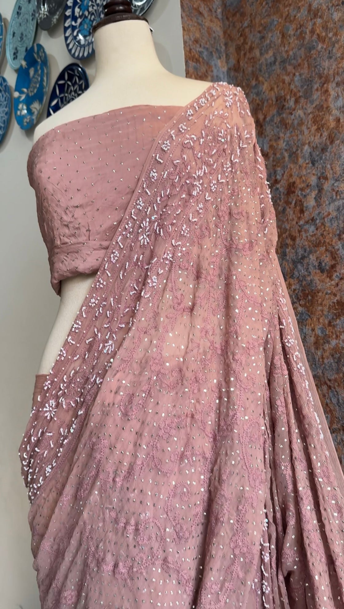 Chikenkari Pearls Saree