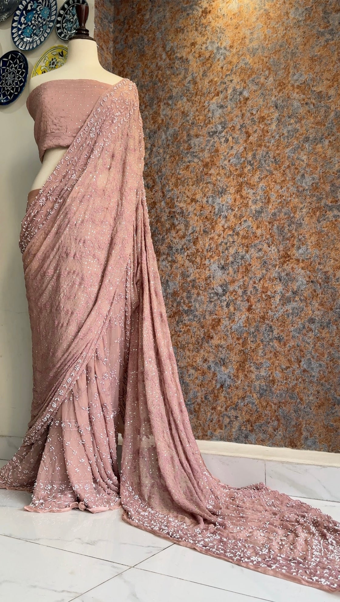 Chikenkari Pearls Saree
