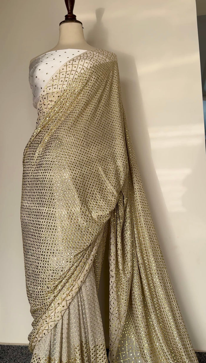 1 CM Check Saree with Gold  Mukesh