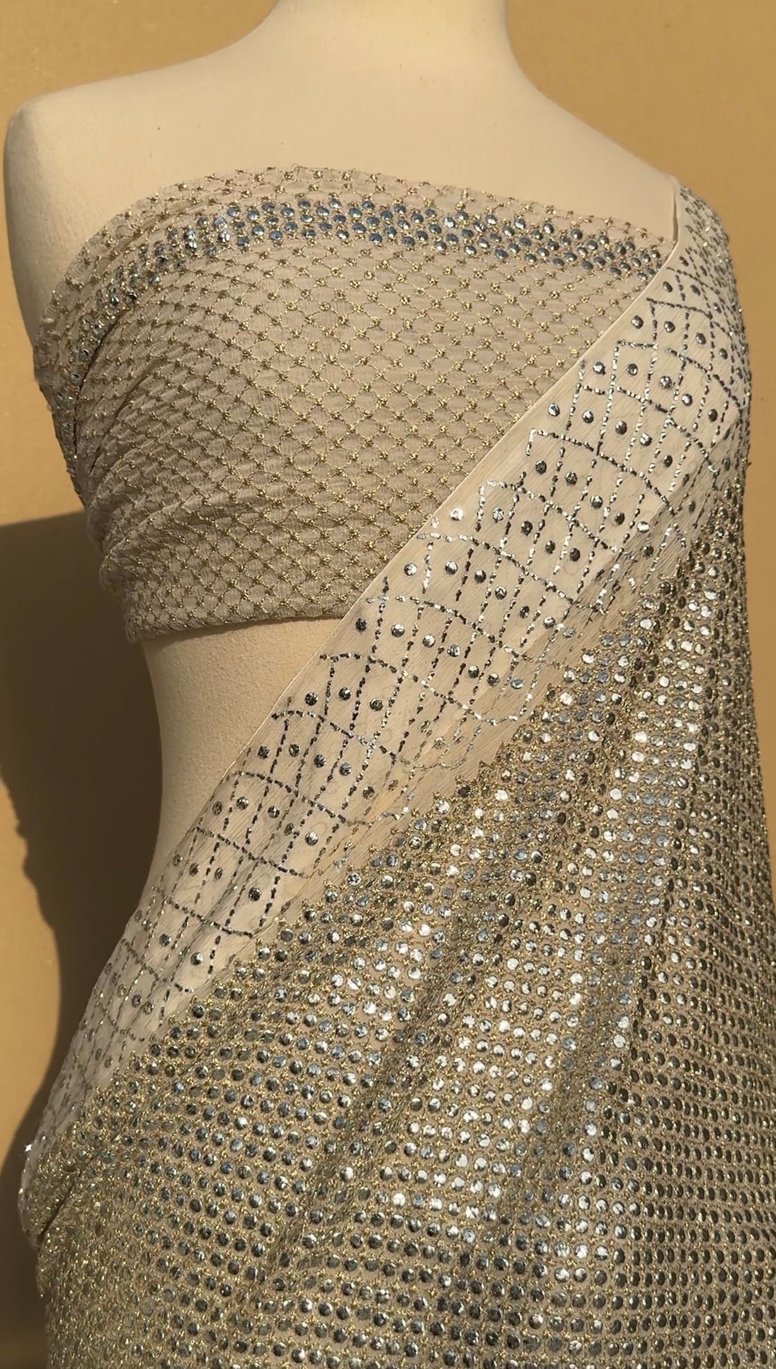 1 CM Check Saree with Silver Mukesh