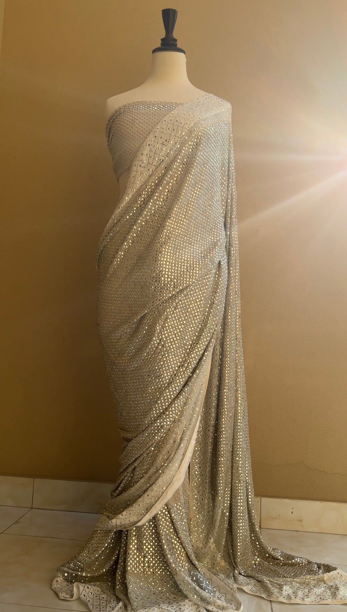 1 CM Check Saree with Silver Mukesh